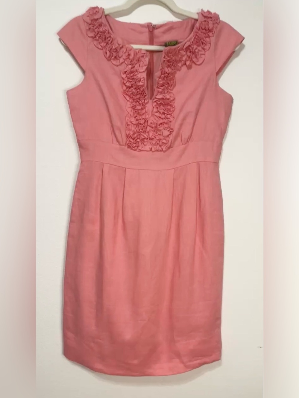 Taylor Pink Ruffle Lined Linen Dress Size 4 EUC